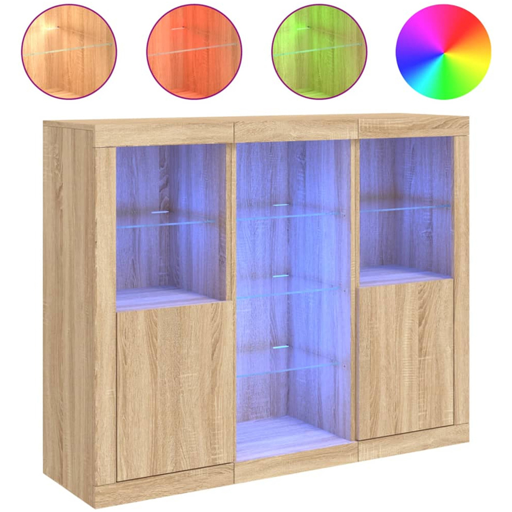 vidaXL 2 Door 8 Shelf Sonoma Oak LED Sideboard 3 Piece Image 3