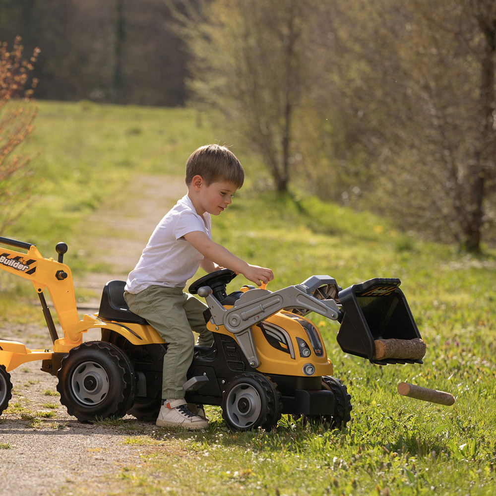 Smoby Builder Kids Yellow Ride On Maxx Tractor and Trailer Image 4
