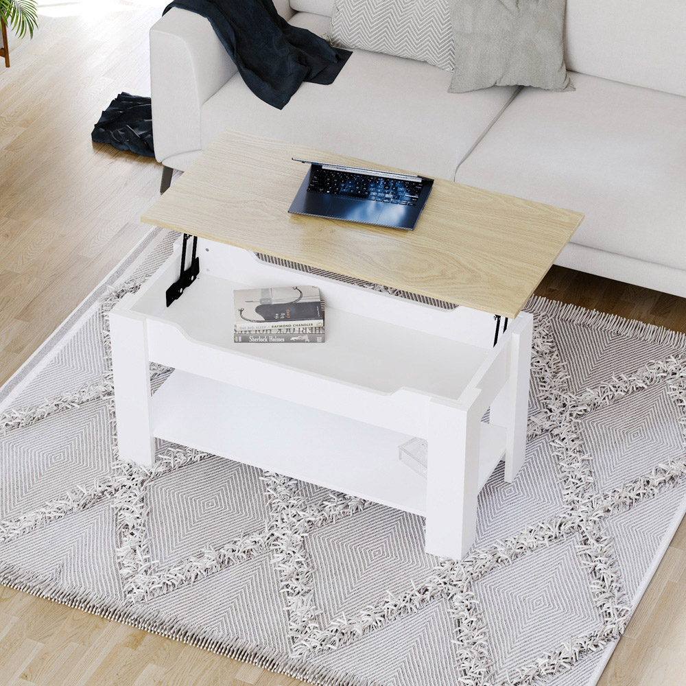 Vida Designs Oak and White Lift Up Coffee Table Image 6