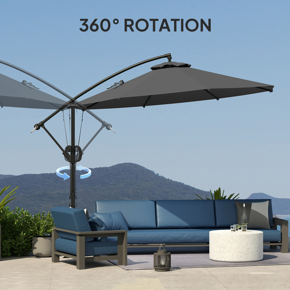 Outsunny Grey Banana Cantilever Parasol with Cover and Wind Strap 3m Image 7