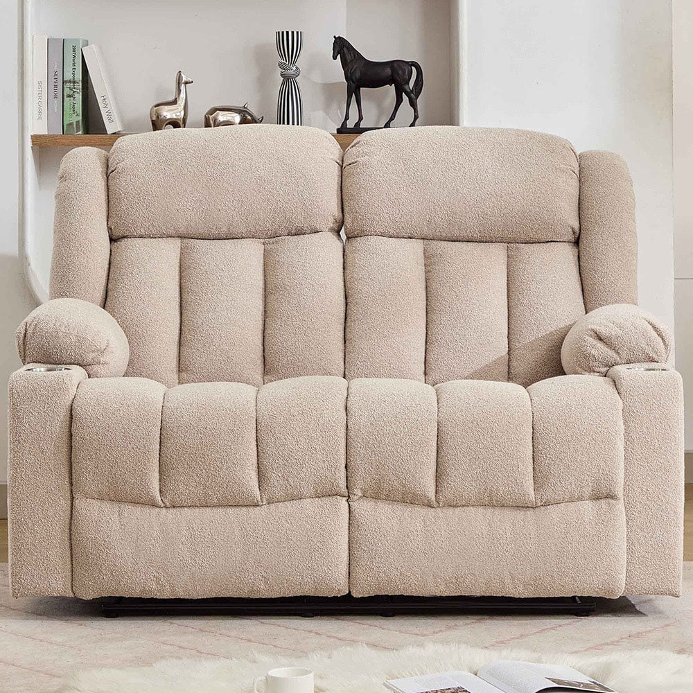 Artemis Home Lovell 2 Seater Light Brown Boucle Manual Recliner Sofa with Cup Holders Image 1
