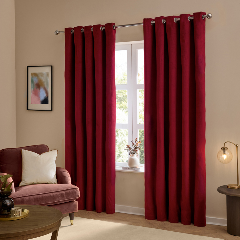 Furn The Ultimate Burgundy Velvet Blackout Eyelet Curtains 117 x 137cm Image 1