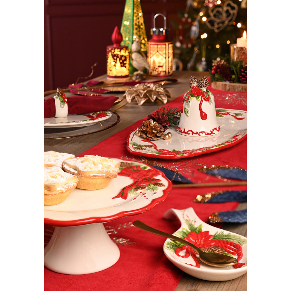 The Seasonal Gift Co Regal Tidings Christmas Poinsettia Ceramic Platter Image 4