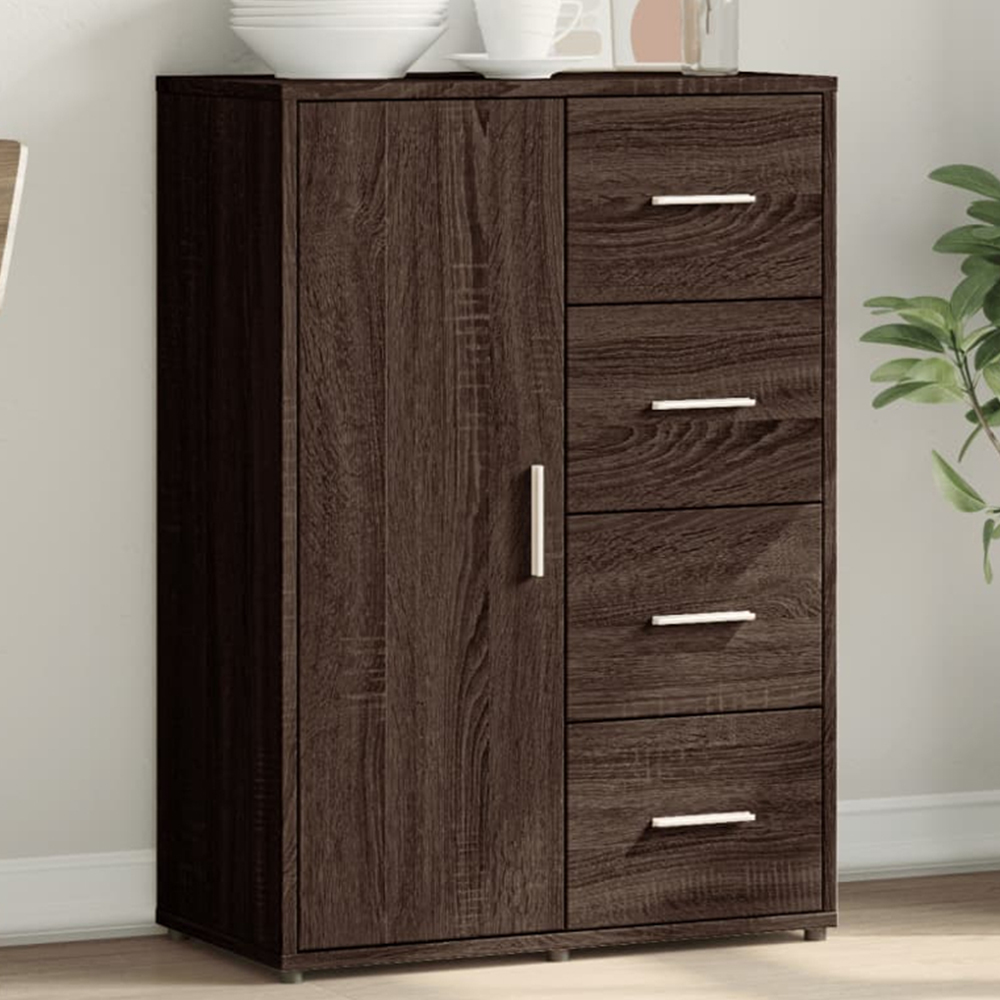 vidaXL Single Door 4 Drawer Brown Oak Sideboard Image 1