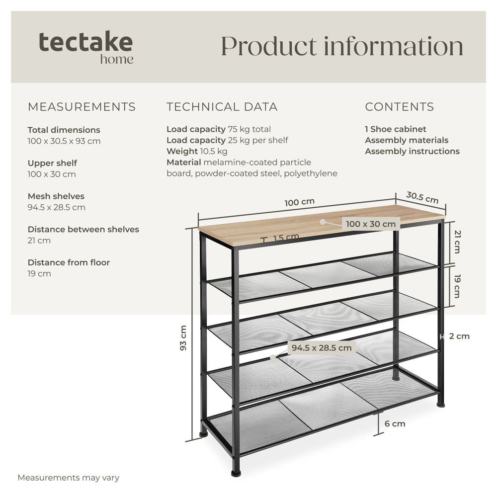 tectake Sheffield 4 Grid Shelf Oak Sonoma Shoe Rack Image 9