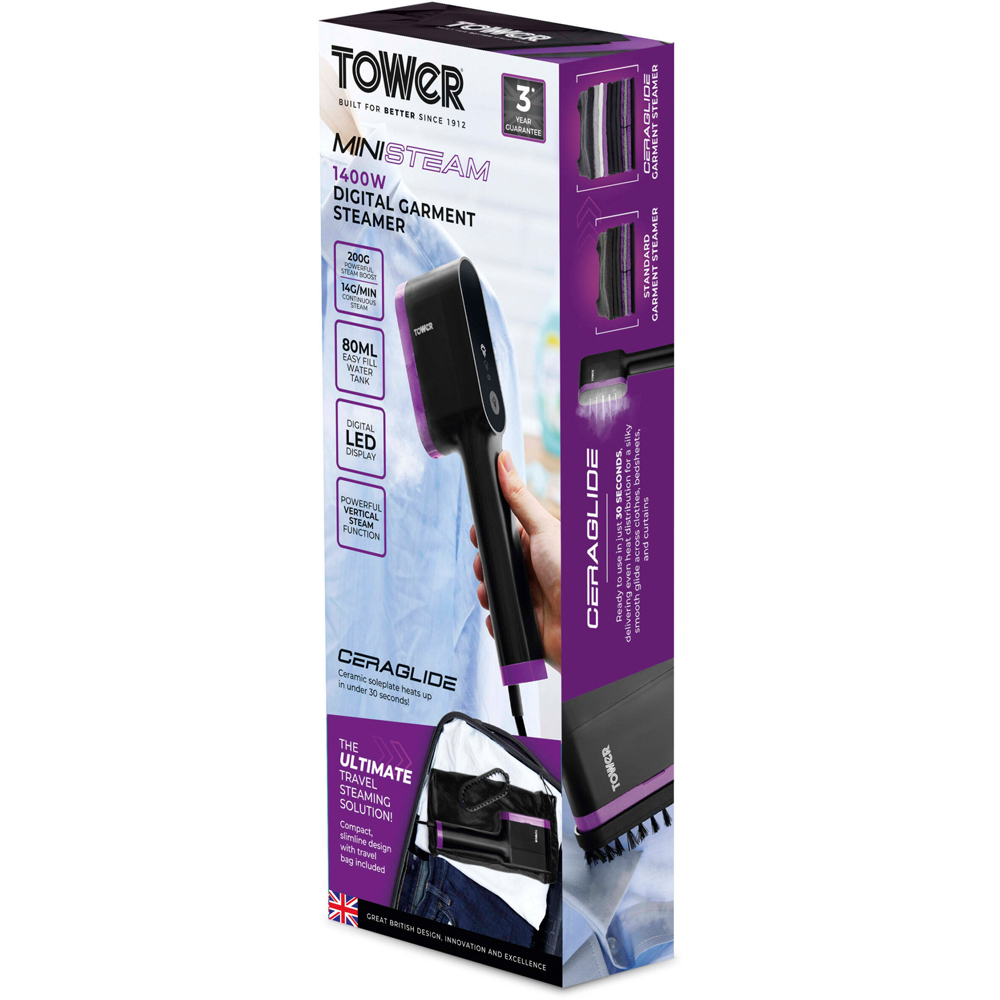 Tower Lilac and Black Digital Handheld Garment Steamer Image 2