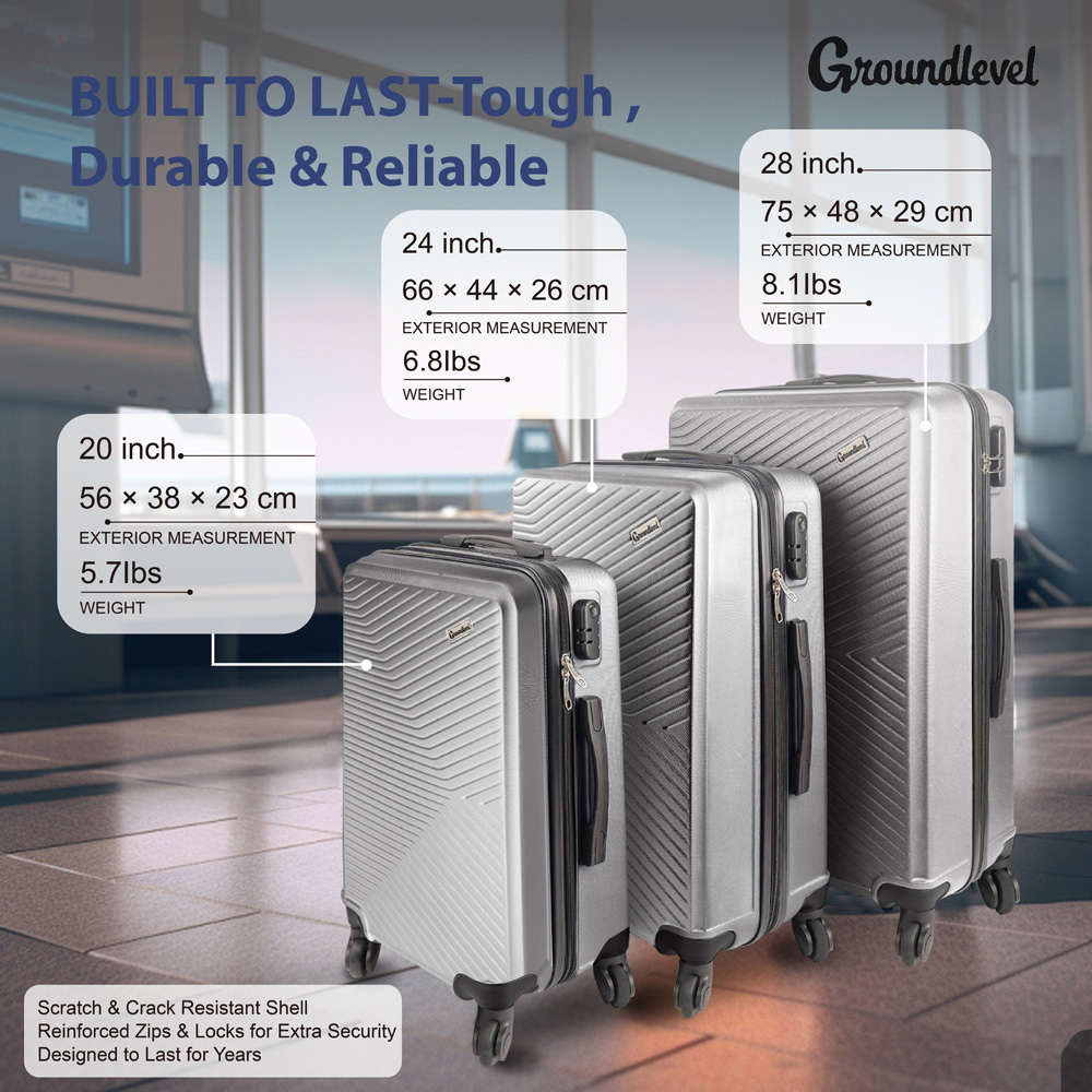 Groundlevel Infinity Set of 3 Silver Luggage Suitcase Image 7