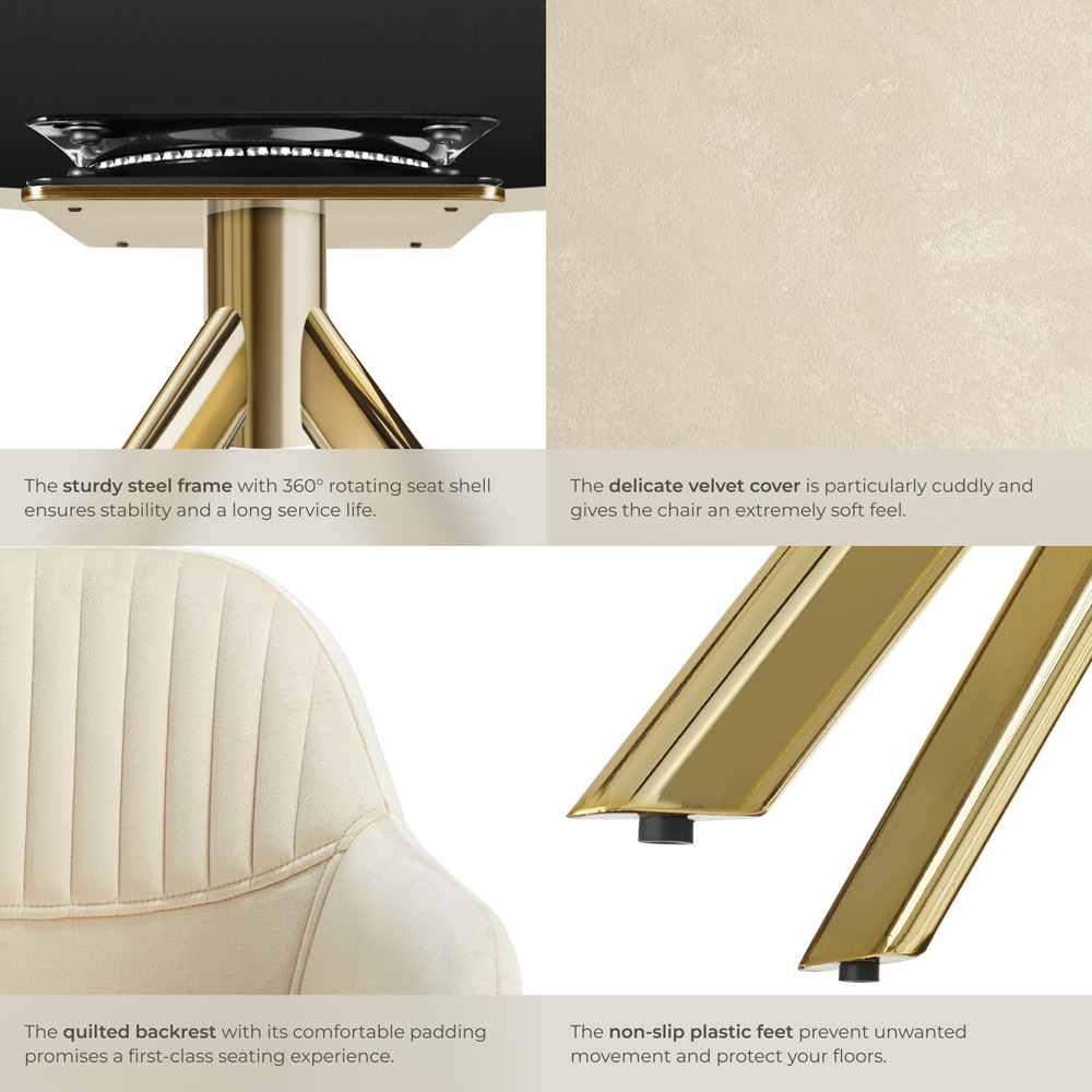 tectake Lona Cream and Gold Velvet Fabric Swivel Accent Chair Image 5