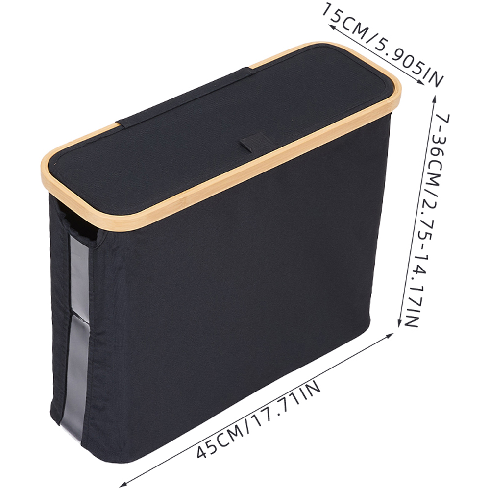 Living and Home Black and Natural Bamboo Toilet Roll Storage Basket with Lid Image 8