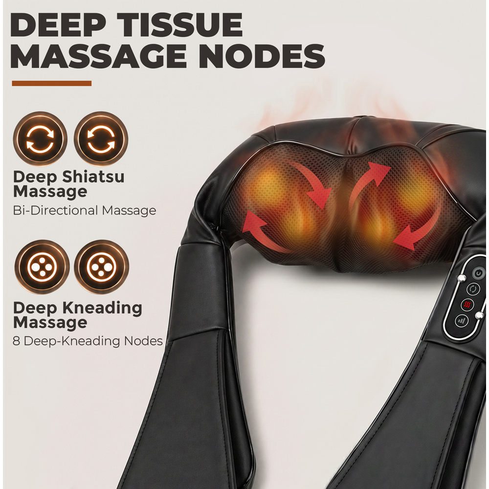 HOMCOM Black Shiatsu Neck Massager with Heat and 3D Deep Tissue Kneading Image 3