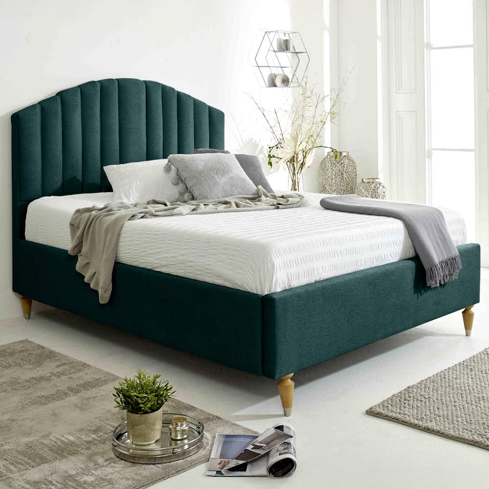 Eleganza Henrik Single Green Arlington Fabric Bed Frame with Curved Headboard Image 1