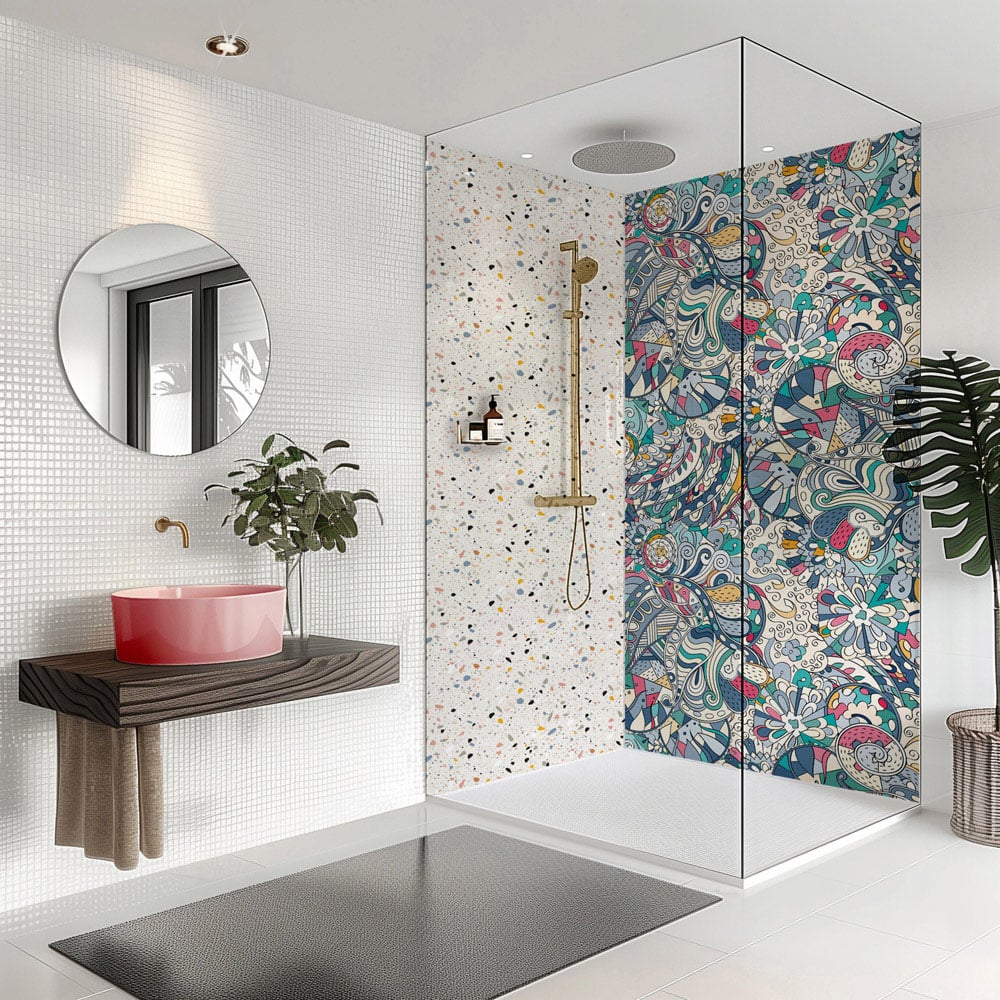 Splashbax Premium Artisan Colourful Doodle Di Bond Shower Panel 2400 x 900mm Image 4