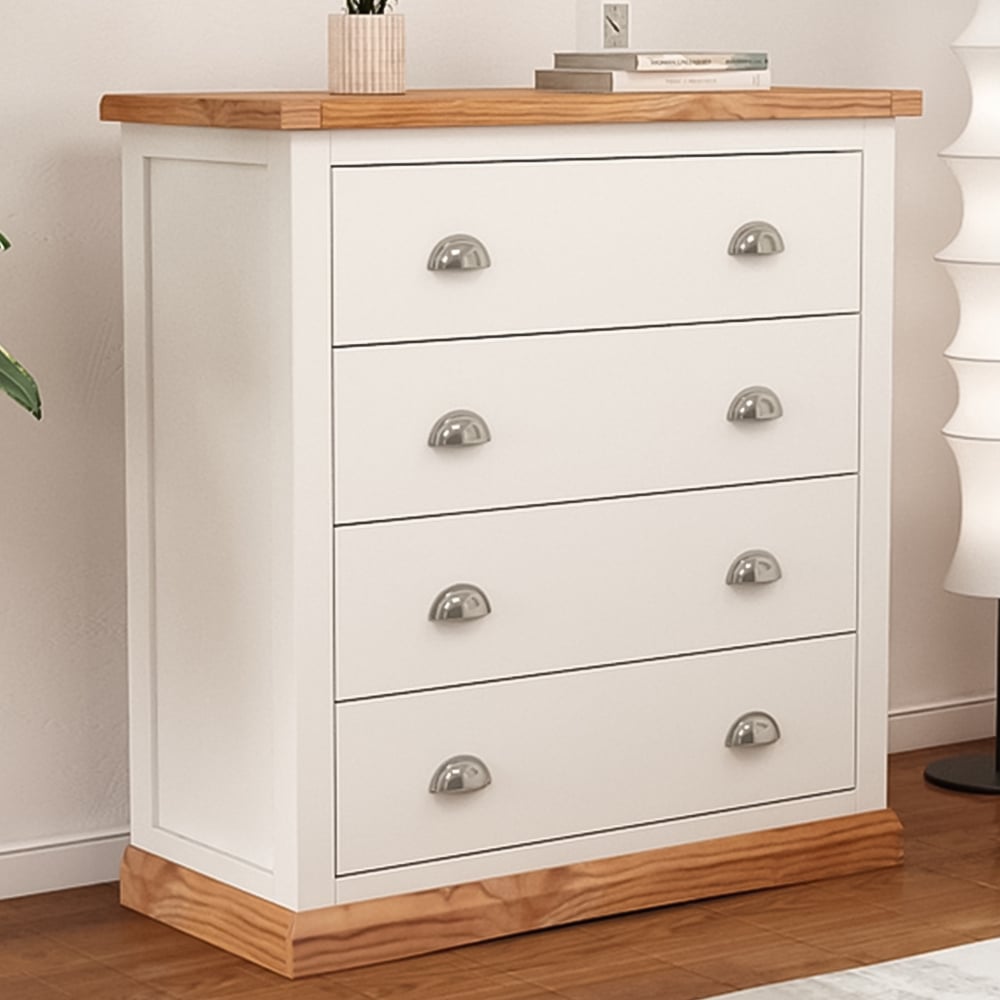 Tropea 4 Drawer Off White Chest of Drawers with Chrome Cup Handles Image 1