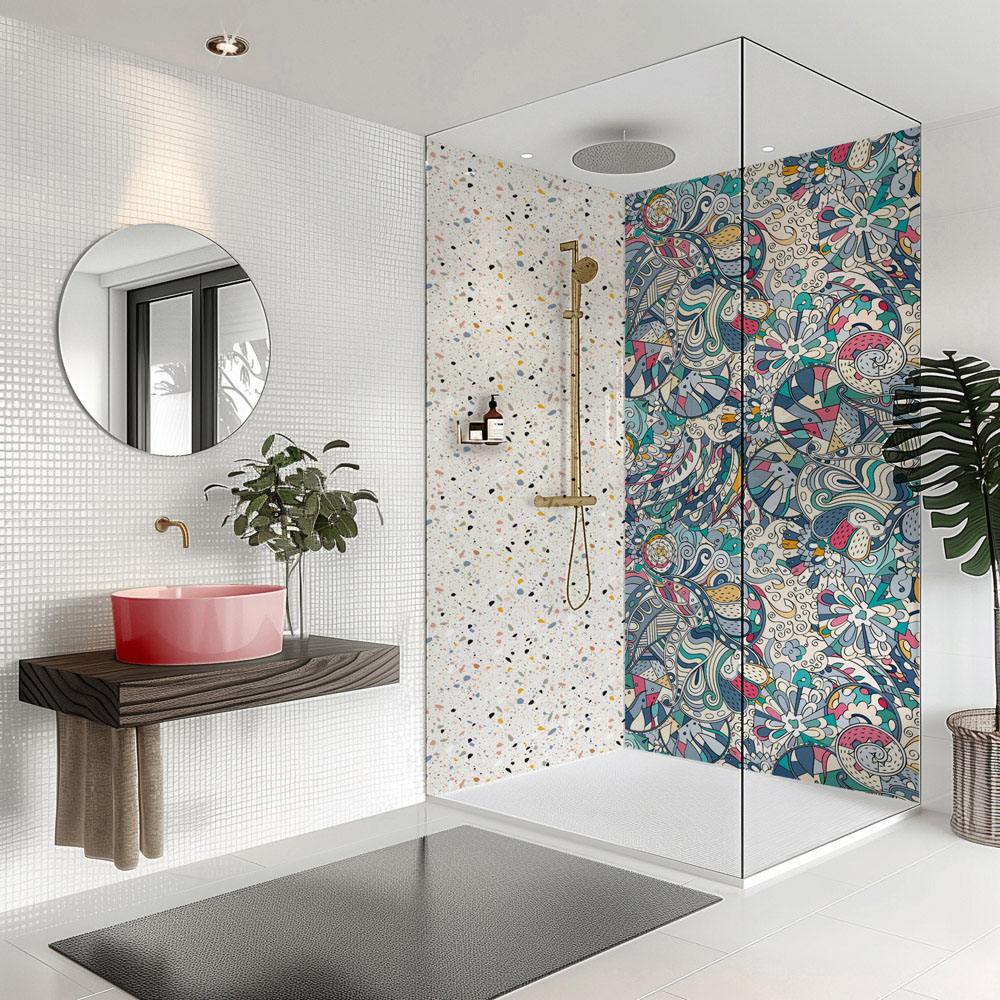 Splashbax Premium Artisan Colourful Doodle Di Bond Shower Panel 2400 x 1220mm Image 4