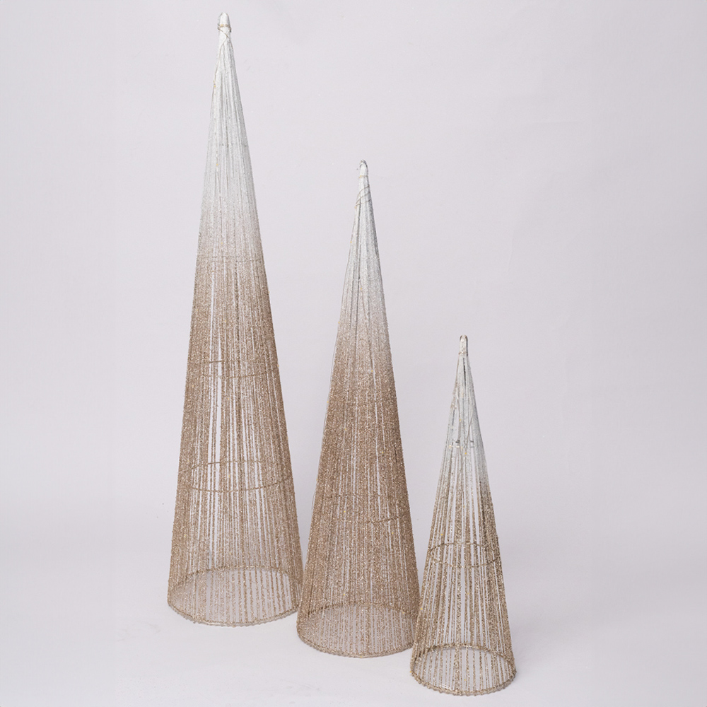 Marco Paul Gold LED Sparkly Tree Obelisk Decoration 3 Pack Image 2