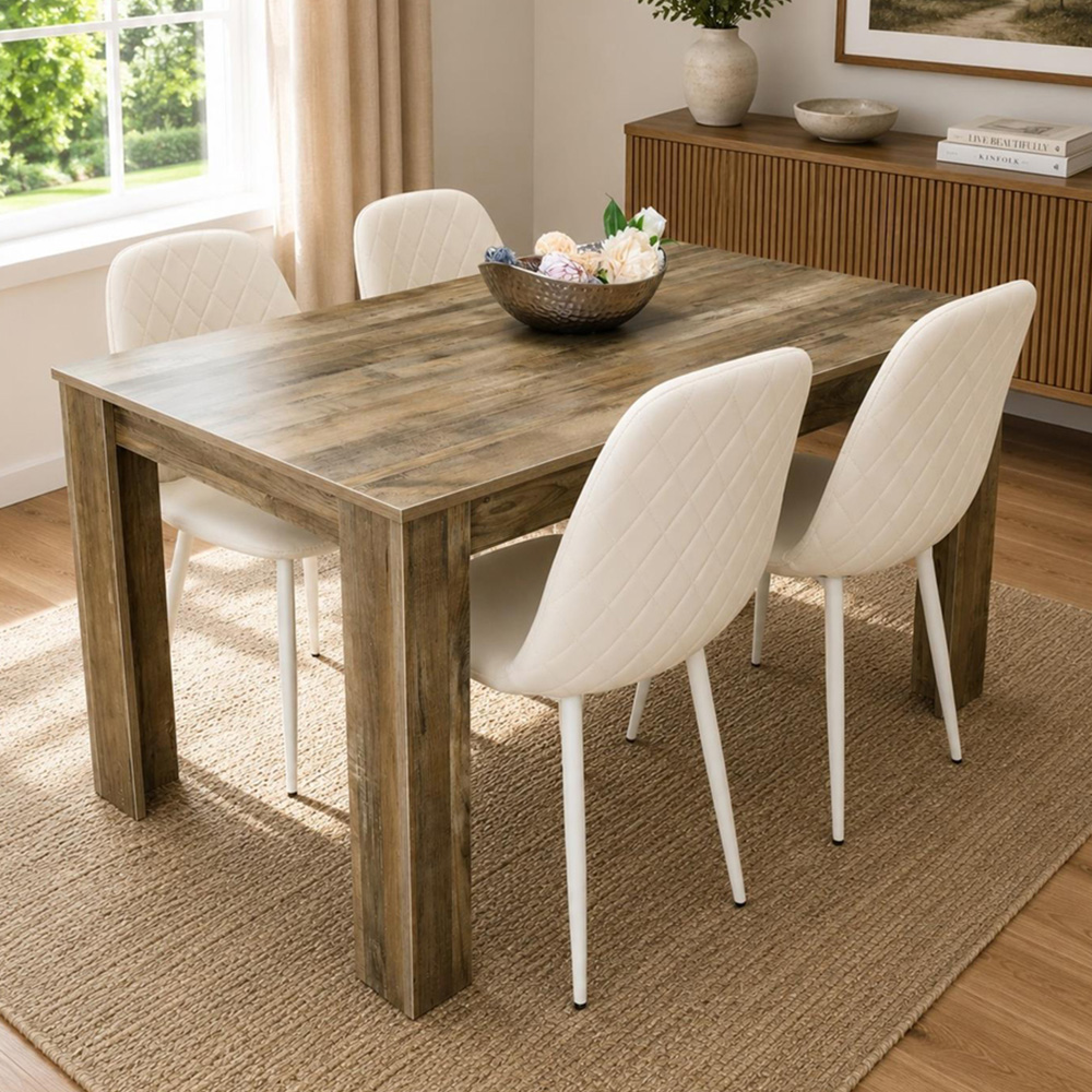 Portland 4 Seater Dining Set Rustic Effect and Cream Gem Image 1