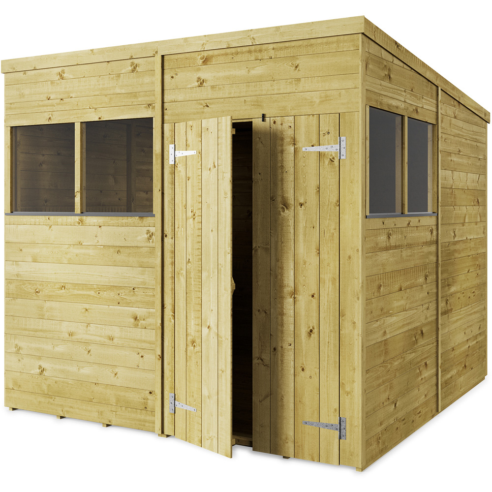 StoreMore 8 x 8ft Double Door Tongue and Groove Pent Shed with Window Image 1