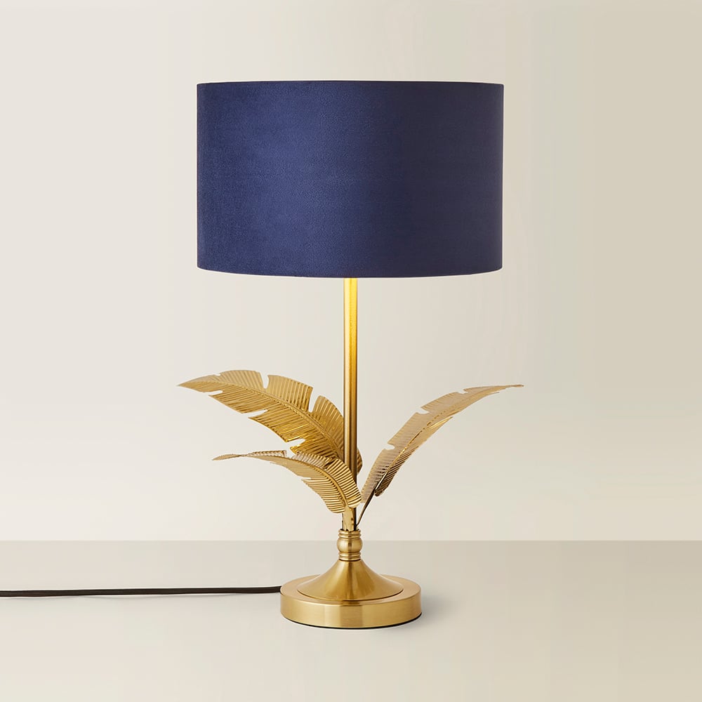 ValueLights Christina Navy Velvet and Gold Palm Leaf Table Lamp with Bulb Image 5