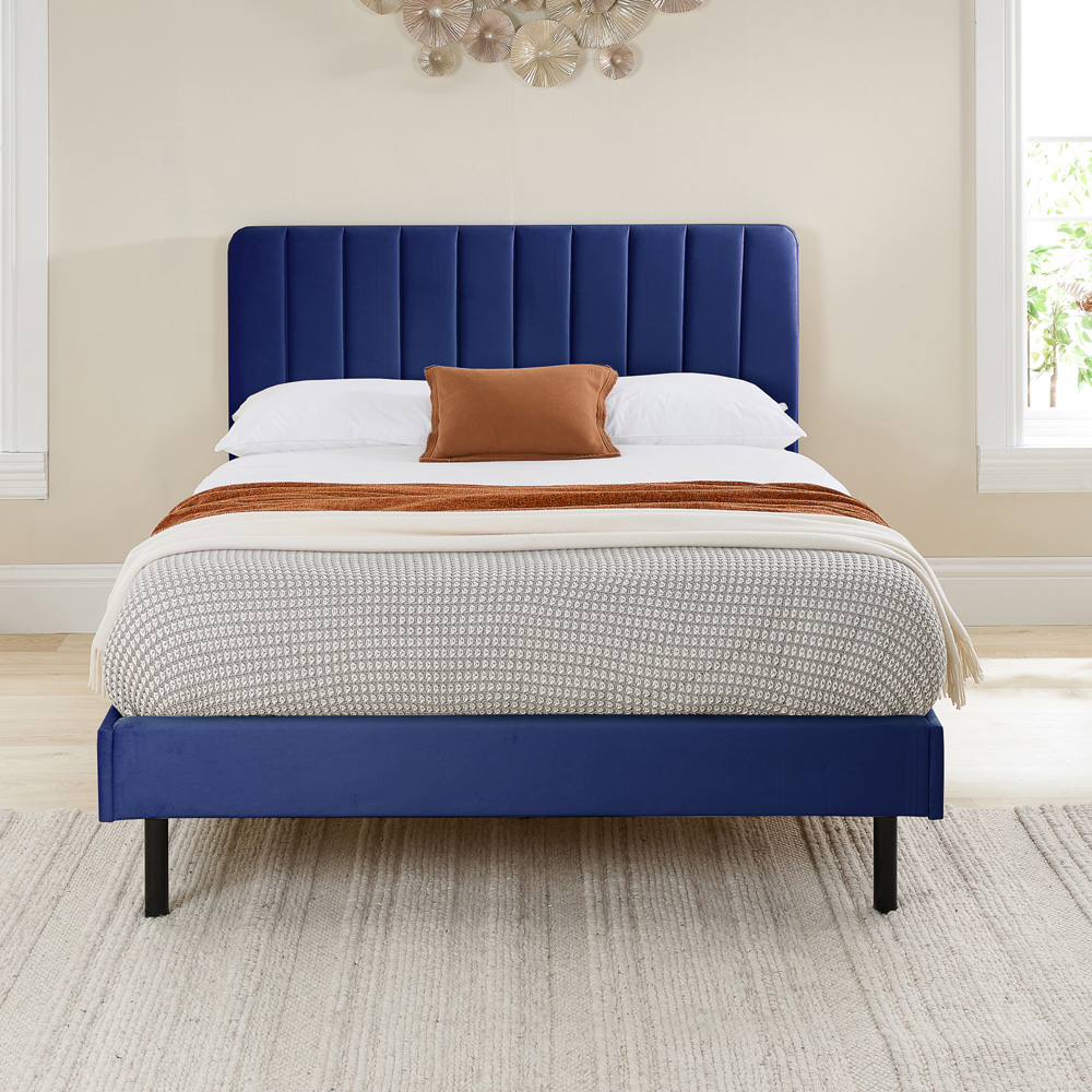 Aspire Furniture Rosella Small Double Navy Plush Velvet Bed Frame Image 4