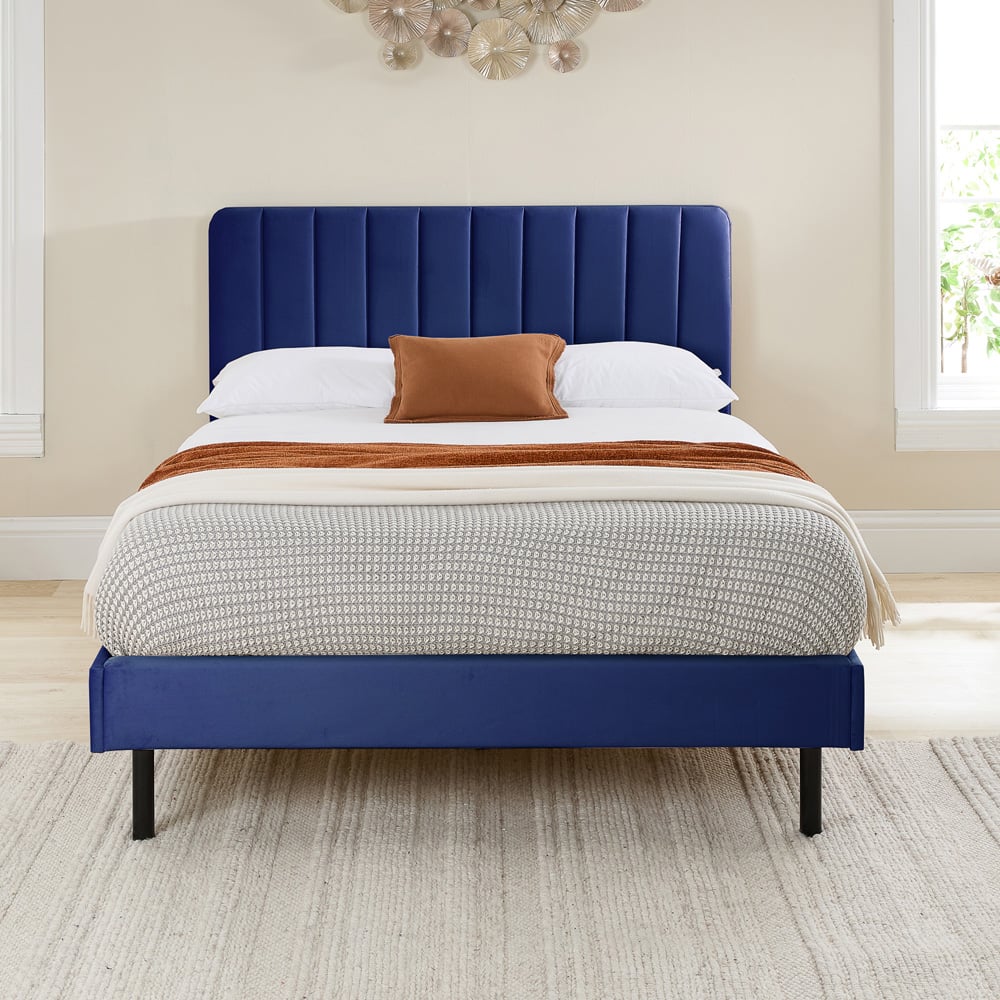 Aspire Furniture Rosella Super King Size Navy Plush Velvet Bed Frame Image 4