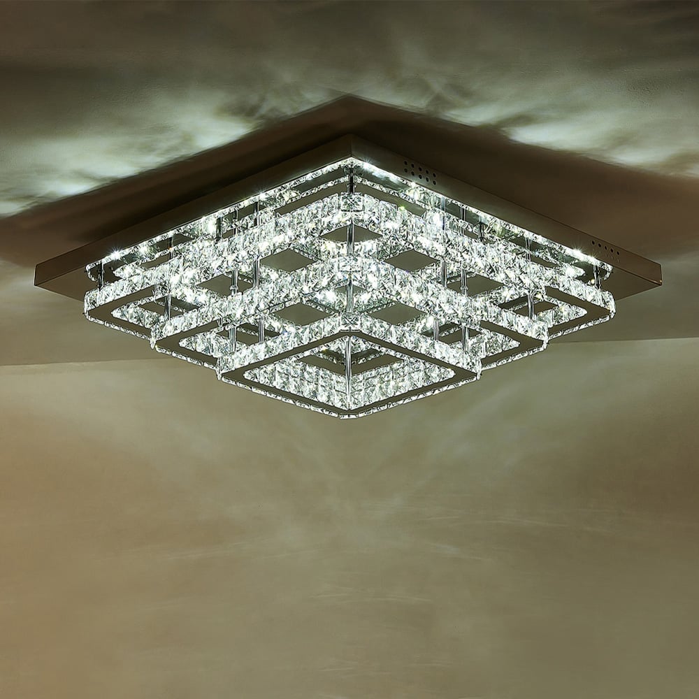 Living and Home 24 inch Square Glamourous Cystal LED Ceiling Light Image 2