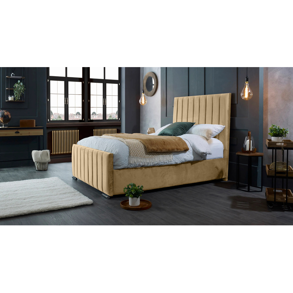 Eleganza Home Redding Double Beige Plush Velvet Bed Frame with Headboard Image 4