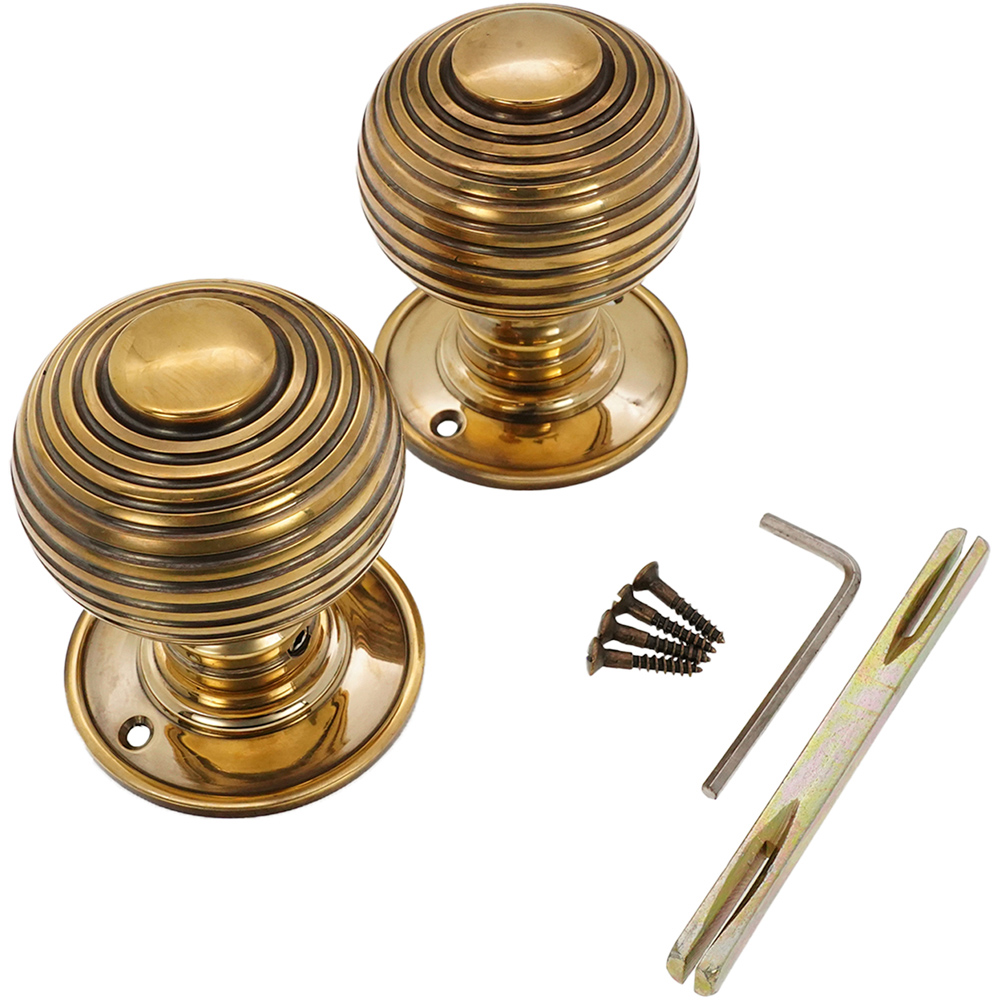 Spira Brass Aged Brass Beehive Large 60mm Mortice Door Knob 2 Pack Image 4