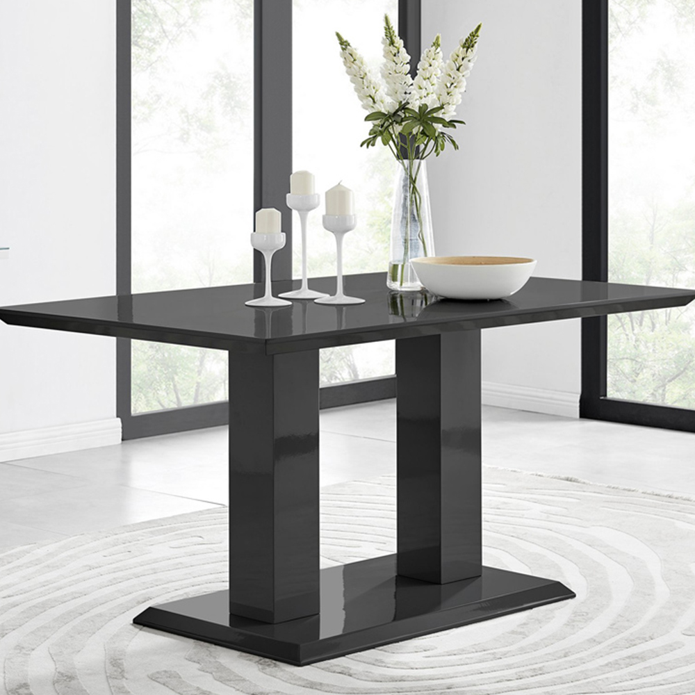 Furniturebox Molini Kensington 6 Seater Dining Set Black High Gloss and Grey Image 2