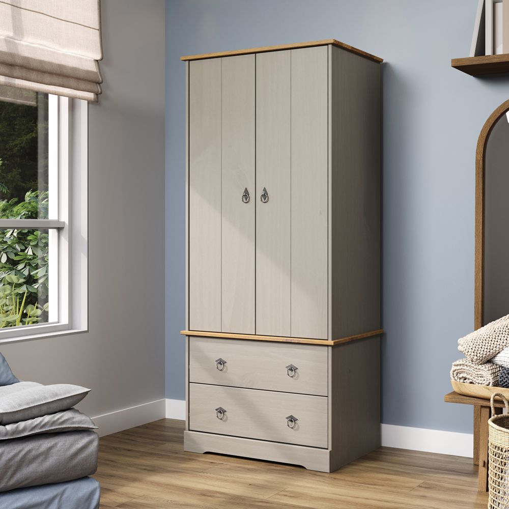 Core Products Corona Classic 2 Door 2 Drawer Grey Pine Wood Wardrobe Image 6