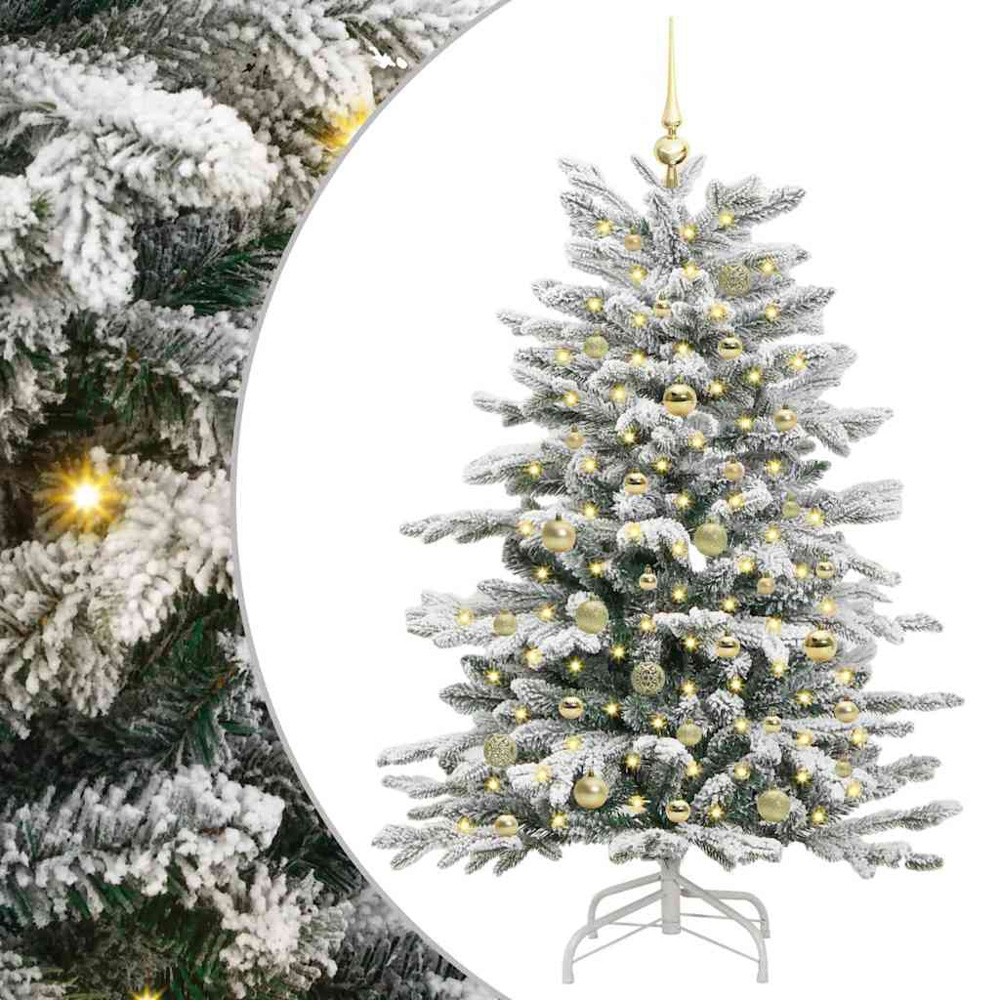 vidaXL Pre-Lit Gold Baubles White Artificial Snow Flocked Christmas Tree 5ft Image 2