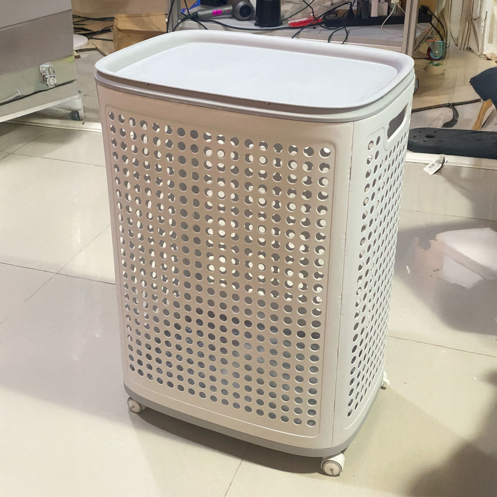 Living and Home White and Grey Laundry Basket with Wheels and Lid Image 2