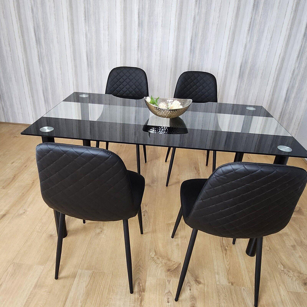 Portland Glass and Leather 4 Seater Dining Set Black Image 5