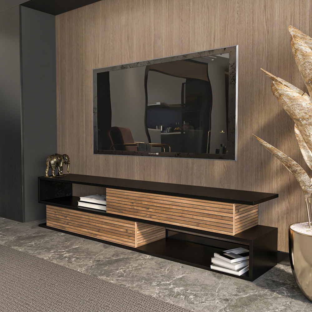 Decorotika Cortez 2 Door 2 Shelf Black Alina TV Unit Image 5