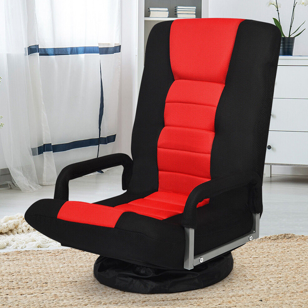 Costway Red Swivel Gaming Chair with Adjustable Backrest Image 1