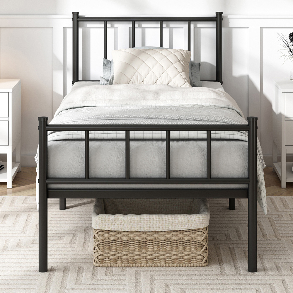 Brooklyn Finn Single Black Metal Bed Frame with Headboard and Footboard Image 4