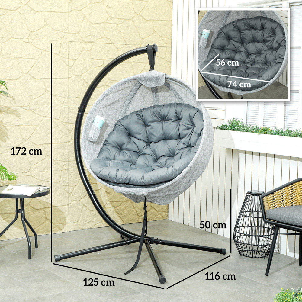 Outsunny Grey Hanging Egg Chair with Folding Basket Image 7