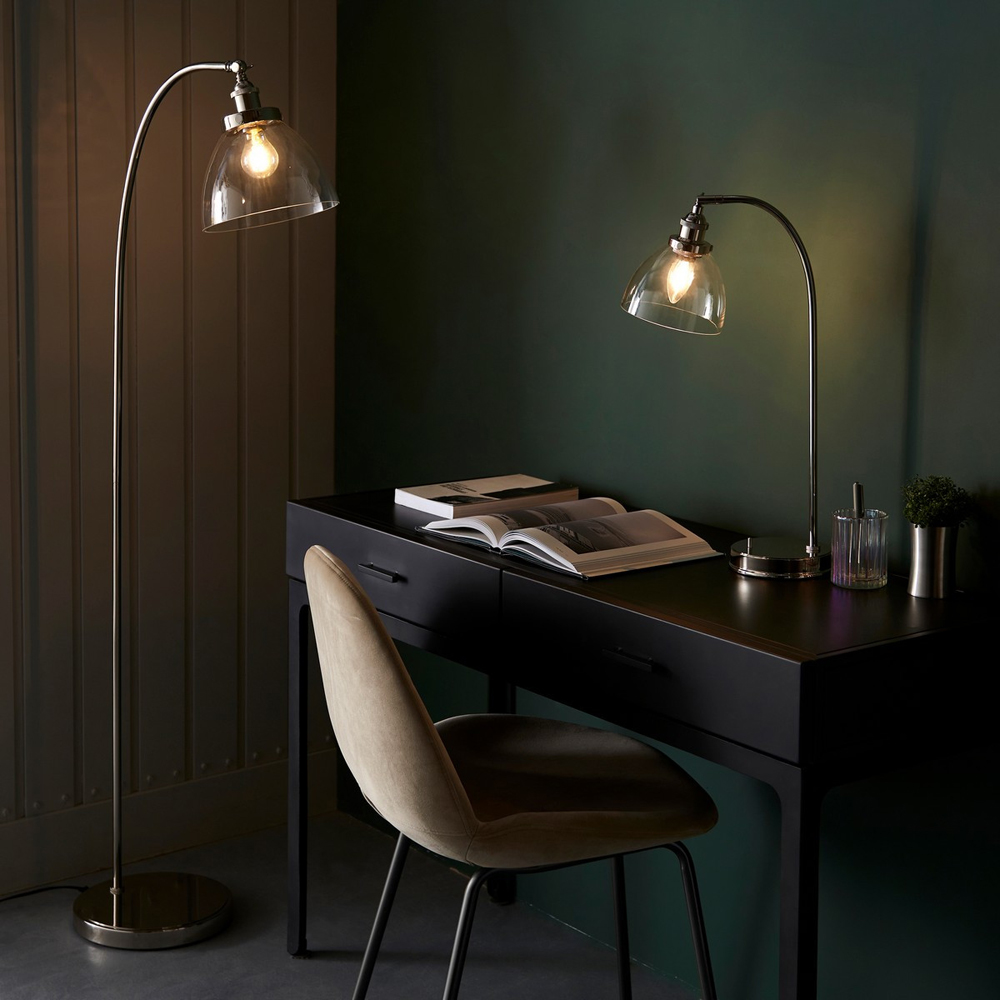 Merano Parma Bright Nickel Clear Glass Floor Lamp Image 8