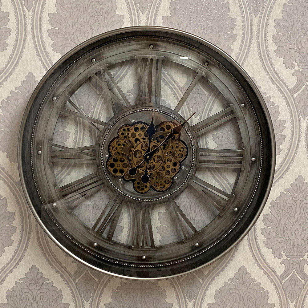 Acacia Home Grey and Gold Round Wall Clock 80cm Image 2