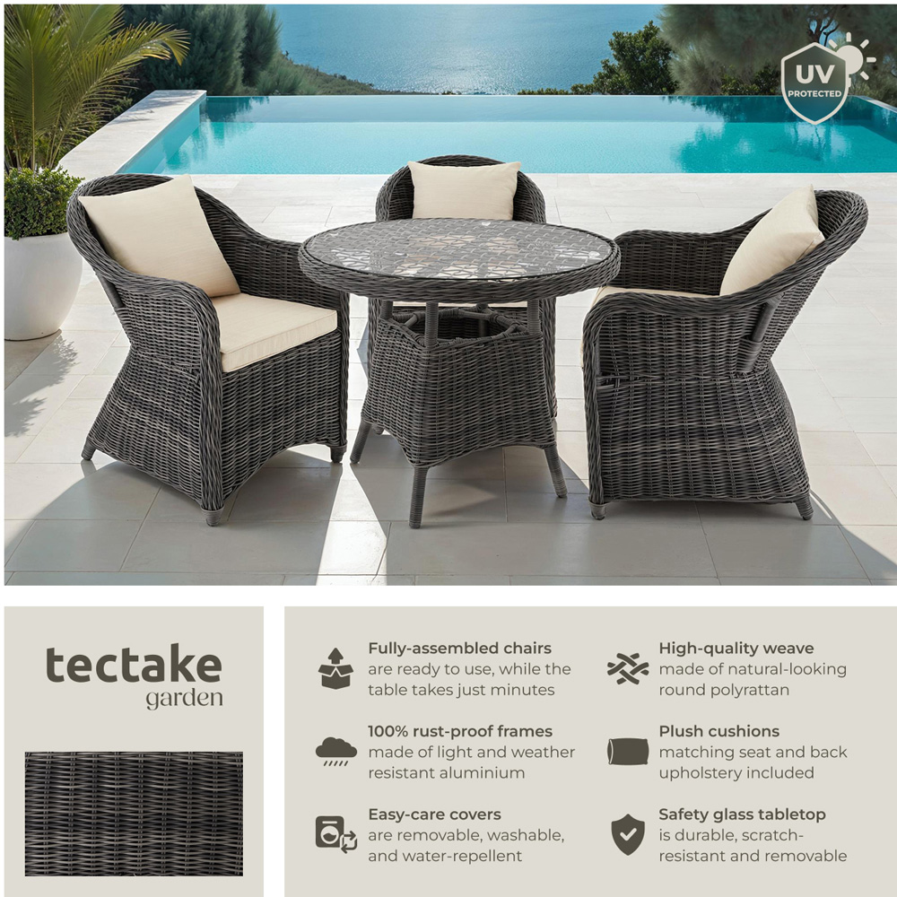 tectake Zurich 3 Seater Grey Garden Table and Chairs Image 3
