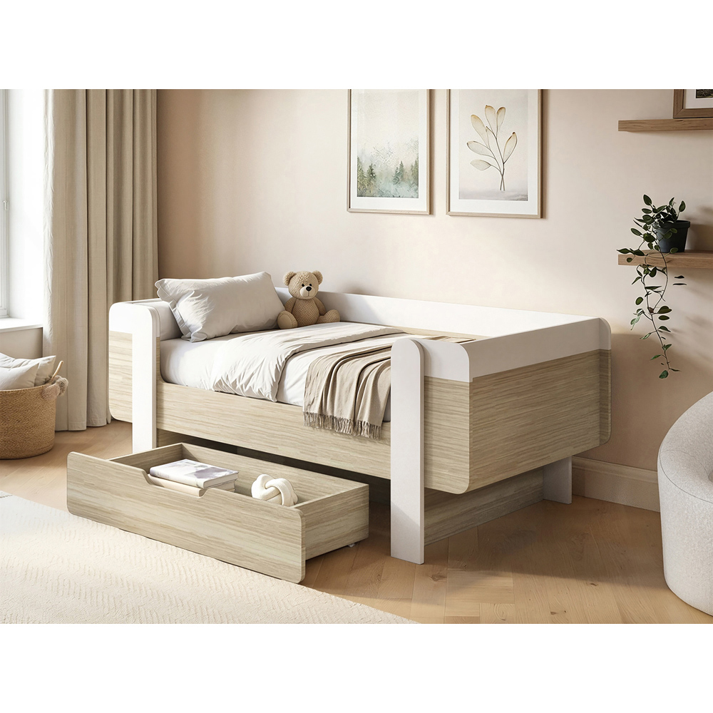 Flair Alfie Toddler White and Oak Wooden Bed with Storage Image 5