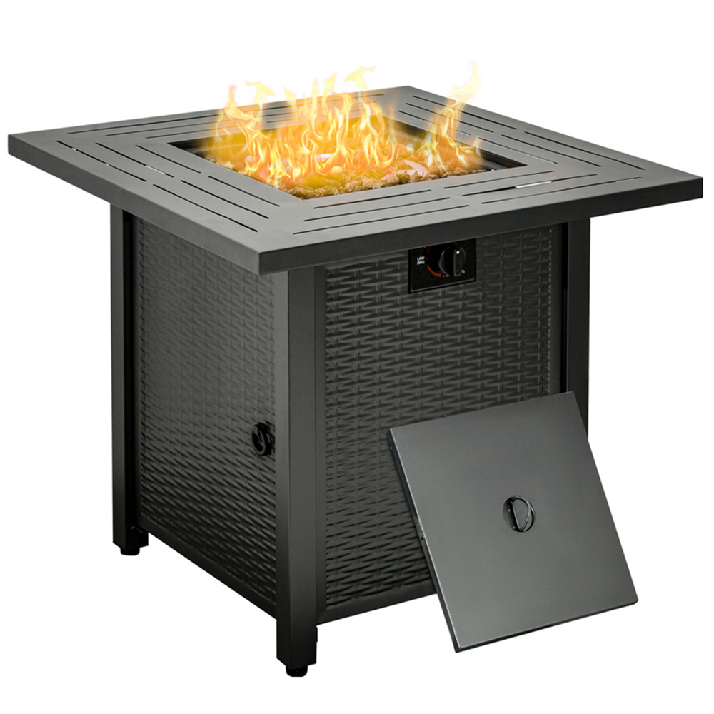Outsunny Black 40000 BTU Fire Pit Table with Protective Cover Image 1