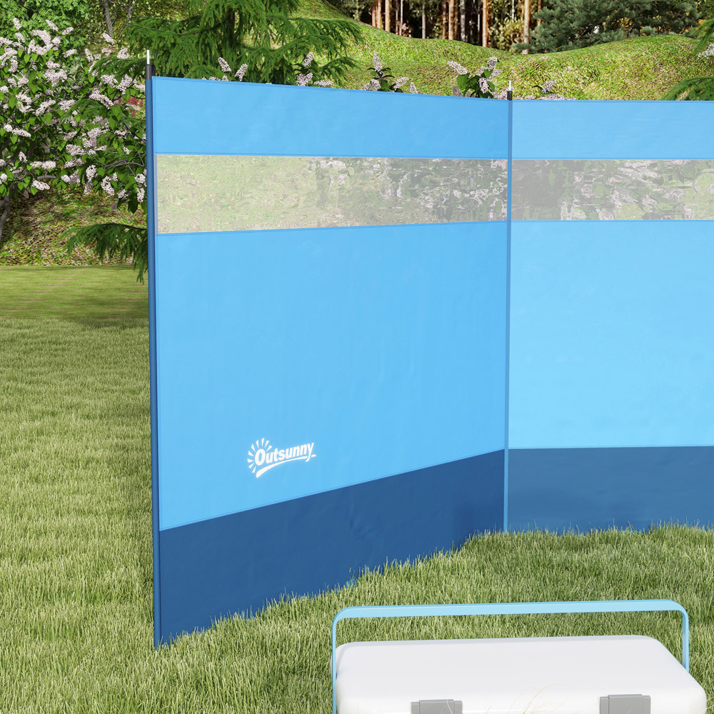 Outsunny Blue Camping Windbreak with Clear Windows and Carry Bag 4.4 x 1.4m Image 3