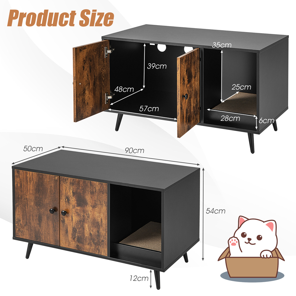 Costway Cat Litter Box Enclosure with 2 Door Cabinet Image 9