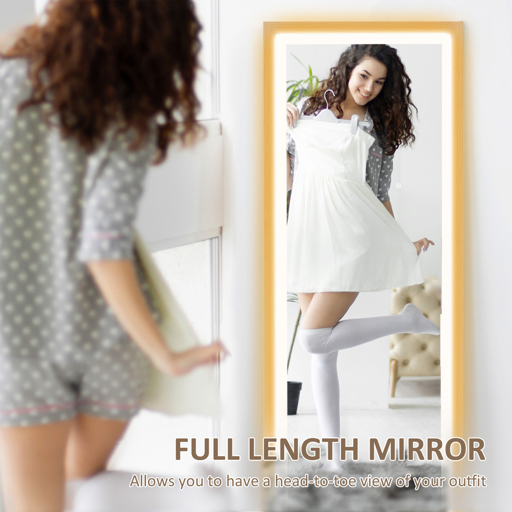 Portland Oak Wood Effect Frame Full Length Mirror with Dimming Lights 160 x 40cm Image 4
