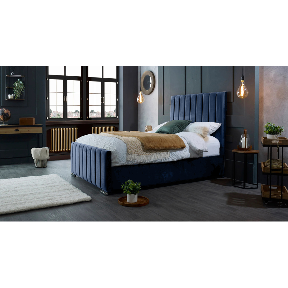 Eleganza Home Redding Super King Size Blue Plush Velvet Bed Frame with Headboard Image 4