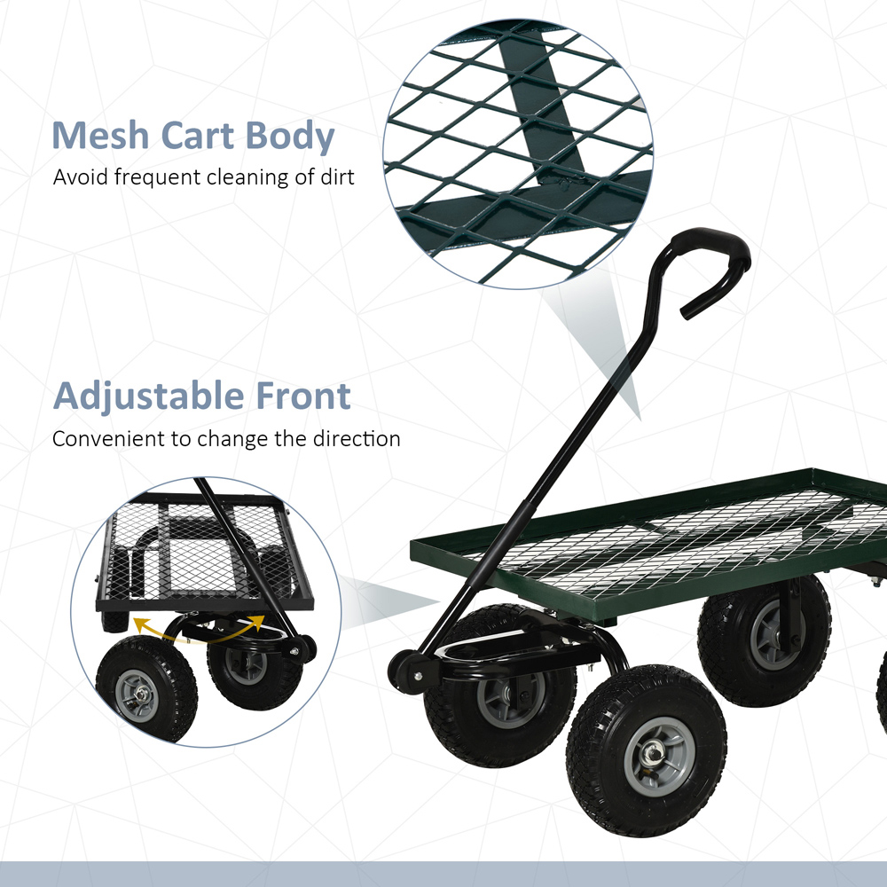 Outsunny Green Garden Trolley Cart with Pneumatic Wheels 150kg Image 6