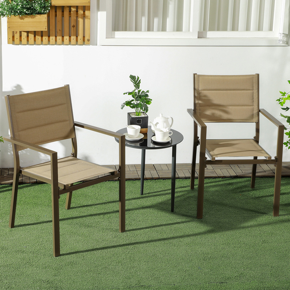 Outsunny Set of 2 Beige Aluminium Stackable Garden Chairs Image 1
