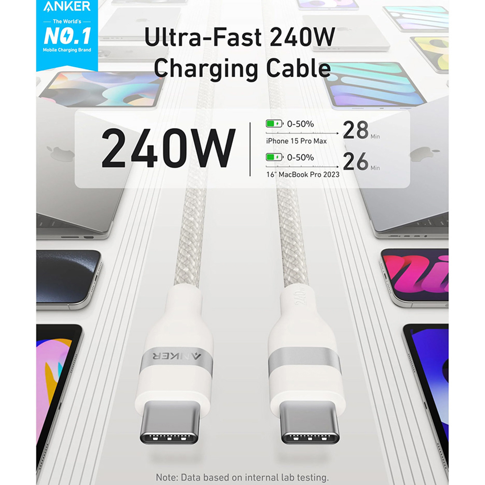 Anker White Upcycled-Braided USB-C to USB-C Cable 1m Image 3