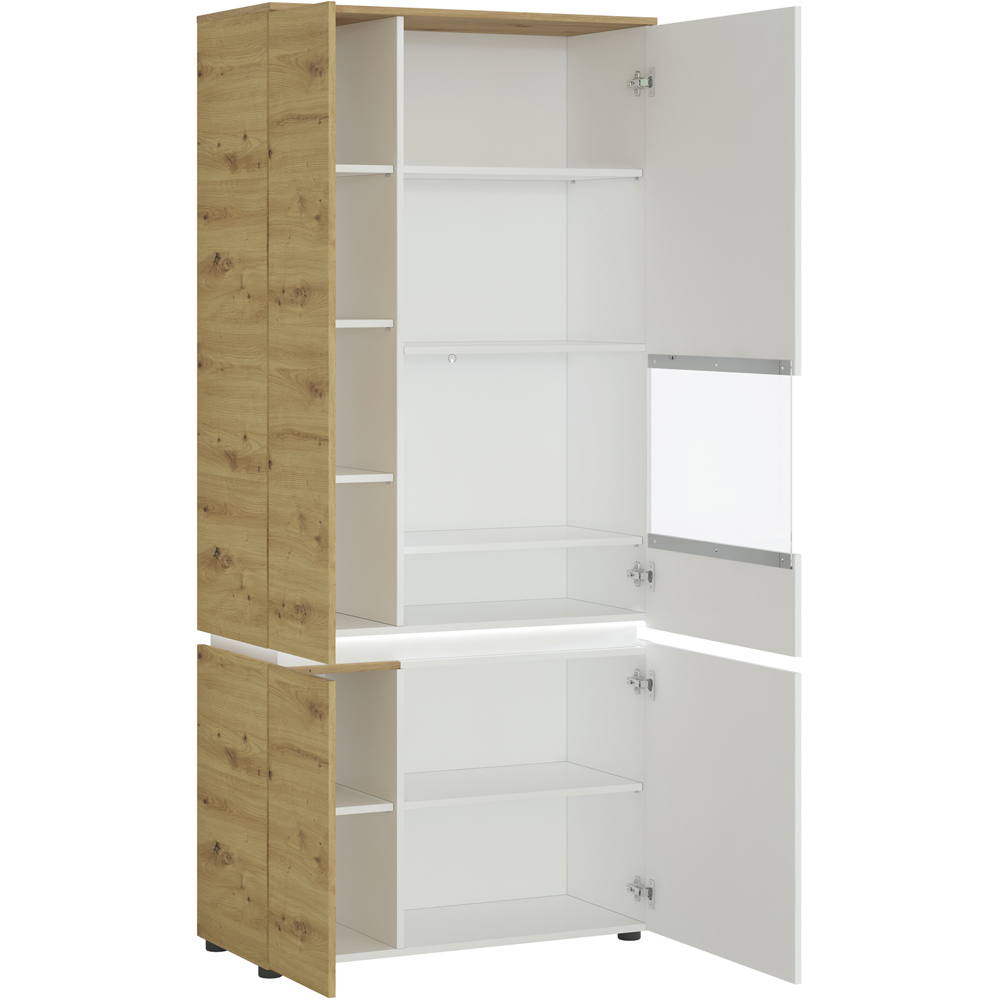 Florence Luci 4 Door White and Oak RH Tall Display Cabinet with LED lighting Image 3