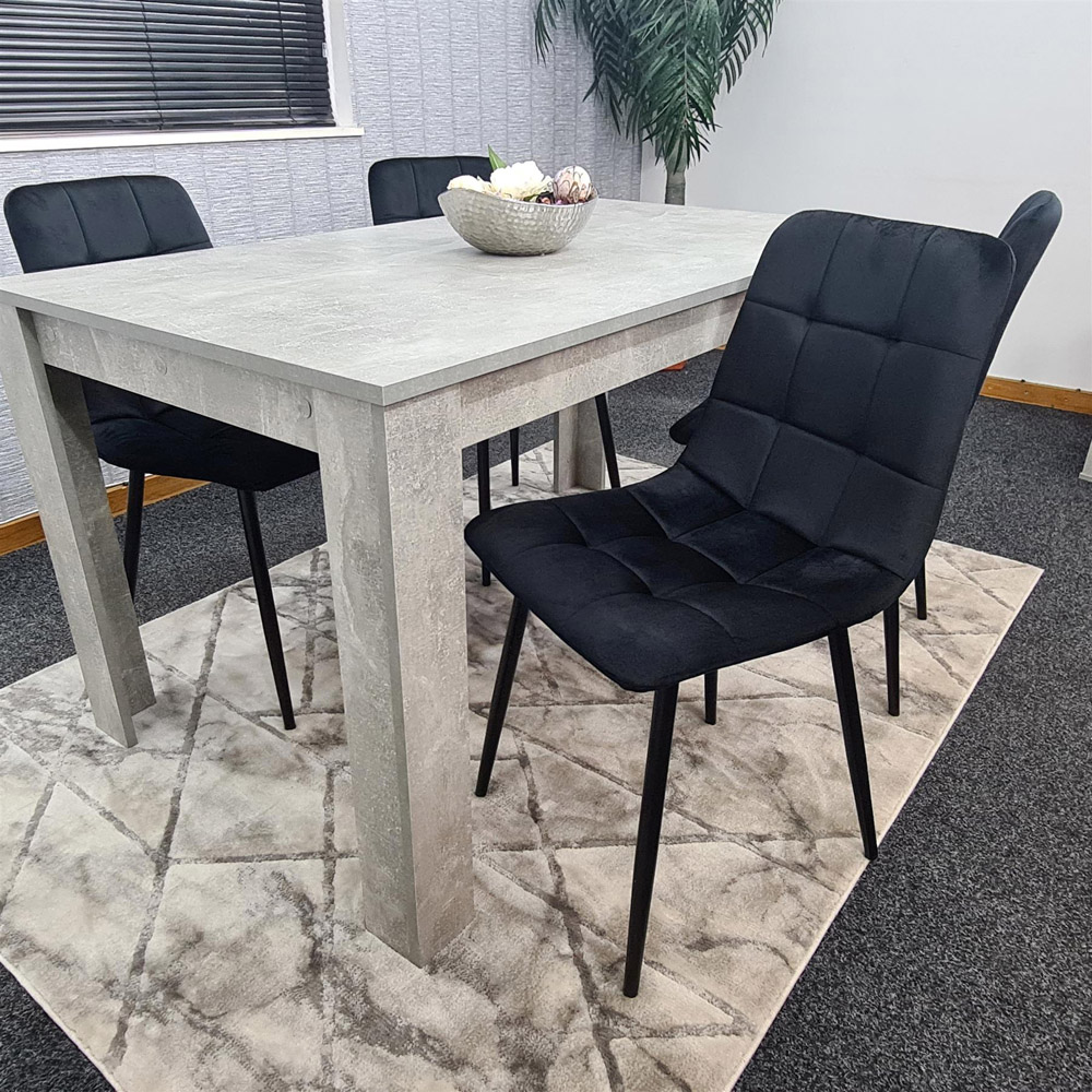 Portland Velvet 4 Seater Dining Set Stone Grey and Black Image 4